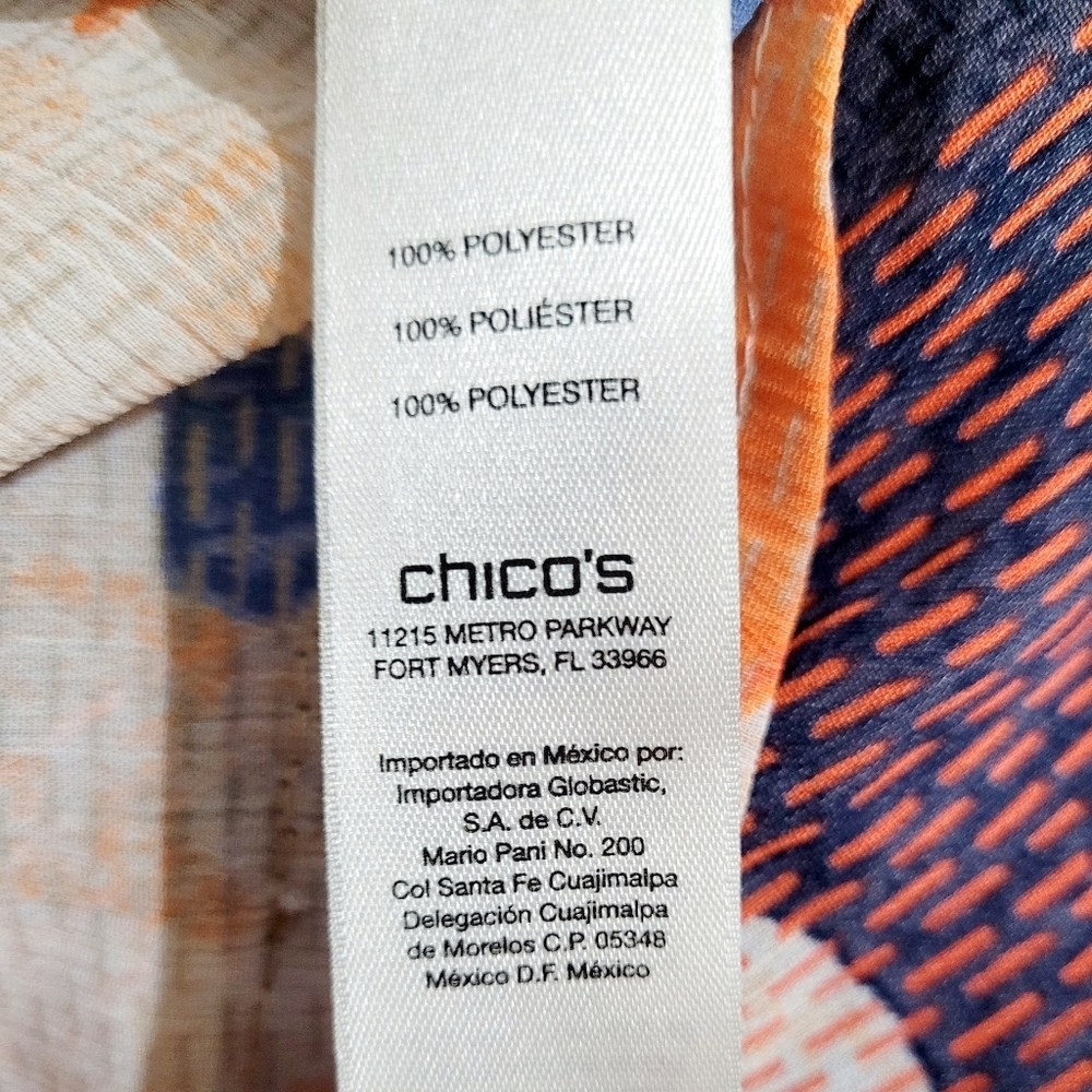 Chico’s Women’s Tunic Top Size Medium Sheer Abstract Print Roll Tab Sleeves - Picture 10 of 11